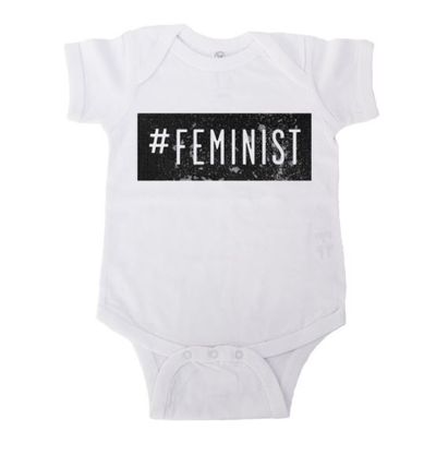 And one for your mini-me. Feminist Apparel <a href="https://www.feministapparel.com/products/feminist-baby-onesie" target="_blank" draggable="false">#Feminist baby onesie,</a> $38.30<br>