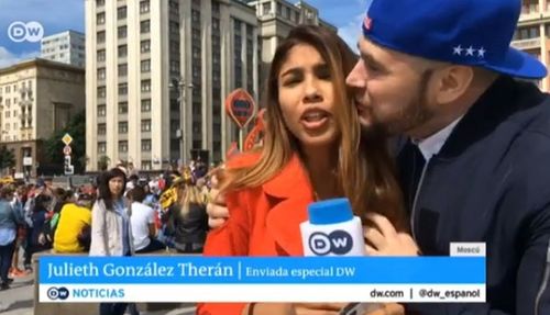 Columbian reporter Julieth Gonzalez Theran was groped and kissed as she delivered a live report in the city of Saransk. (DW)
