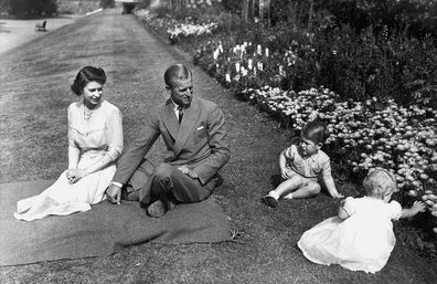 L-R: Queen Elizabeth, Prince Philip, Prince Charles, Princess Anne 