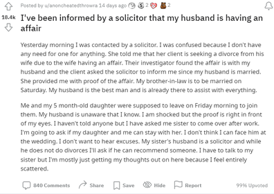 woman discovers husband is cheating through solicitor