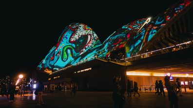 The Sydney Opera House lit up as a part of the Vivid Sydney 2023.