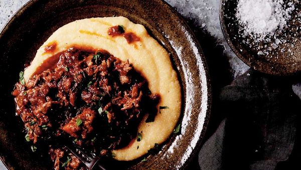 Sticky oxtail stew with creamy polenta recipe