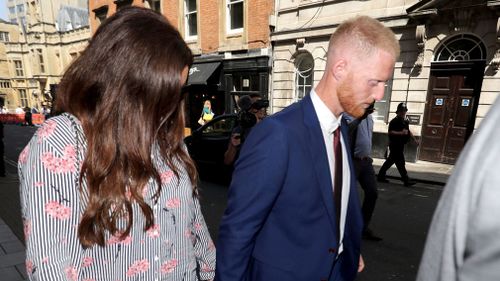 Ben Stokes arrives at Bristol Crown Court for the first day of his trial. Picture: AAP