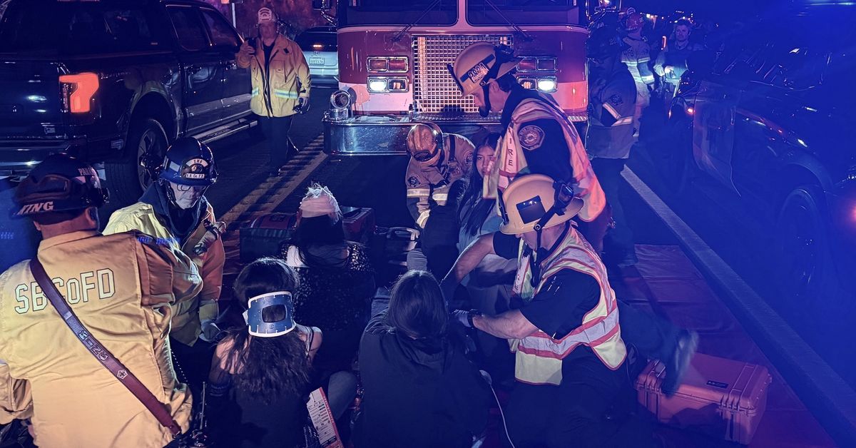 Twenty taken to hospitals after bus returning from church camp overturns on winding California road