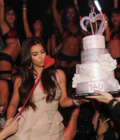 Kim Kardashian bid adieu to her days as a single gal with a big bash at Lao Las Vegas - complete with penis straws, dancers in underwear and a little person stripper!