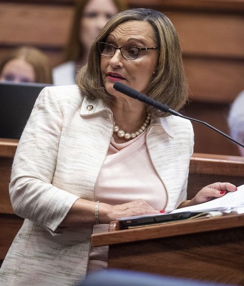 Sen. Vivian Figures speaks as debate on HB314, the near-total ban on abortion bill, is held in the senate chamber in the Alabama Statehouse in Montgomery, Alabama.