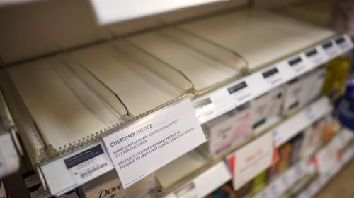 An empty shelf of hand sanitiser in London as other countries face shortages. 