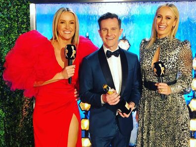 Leila McKinnon, David Campbell and Sylvia Jeffreys at the 2019 Logie Awards.