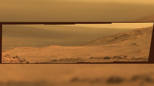 The image is stiched together from four pointings of the Rover Opportunity's panoramic camera. (NASA)