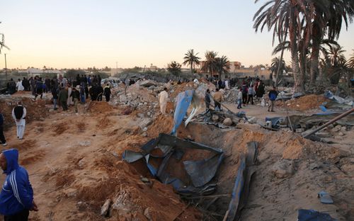 Damage after an airstrike by US warplanes against a jihadist training camp in Sabratha, Libya (AAP).