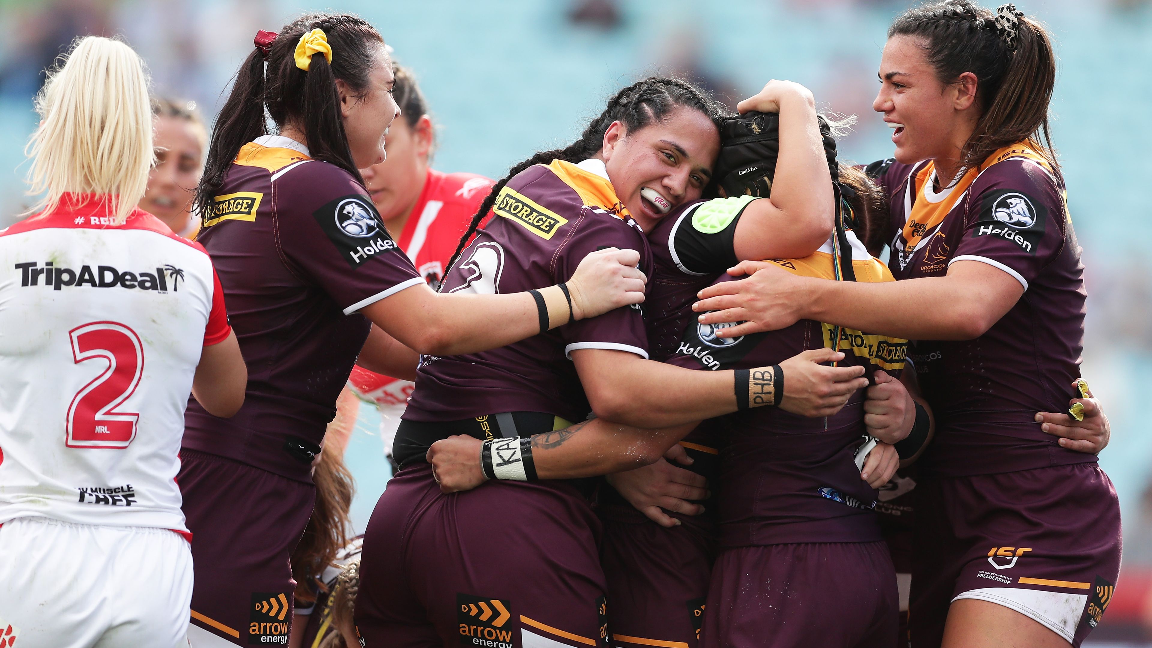 The Broncos celebrate in the NRLW Grand Final.