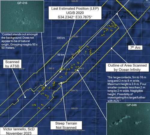 MH370 search areas previously covered by the ATSB and Ocean Infinity.