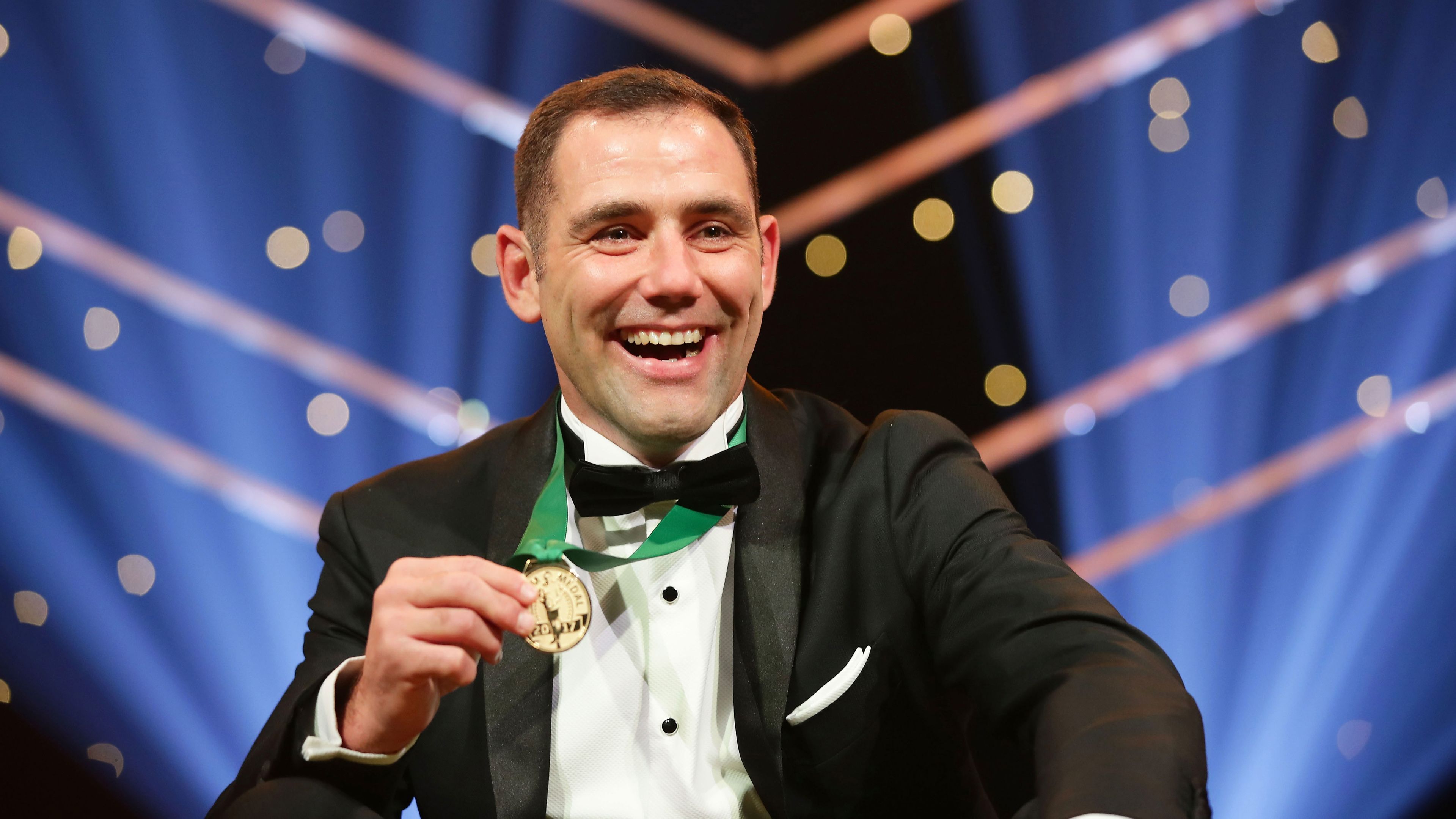 Cameron Smith poses after winning the 2017 Dally M Medal. 