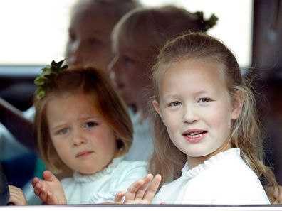 Mia Tindall and Savannah Phillips at the wedding of Princess Eugenie and Jack Brooksbank, 2018.