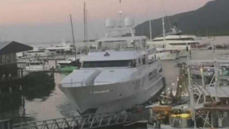 mega yacht crashes into dock