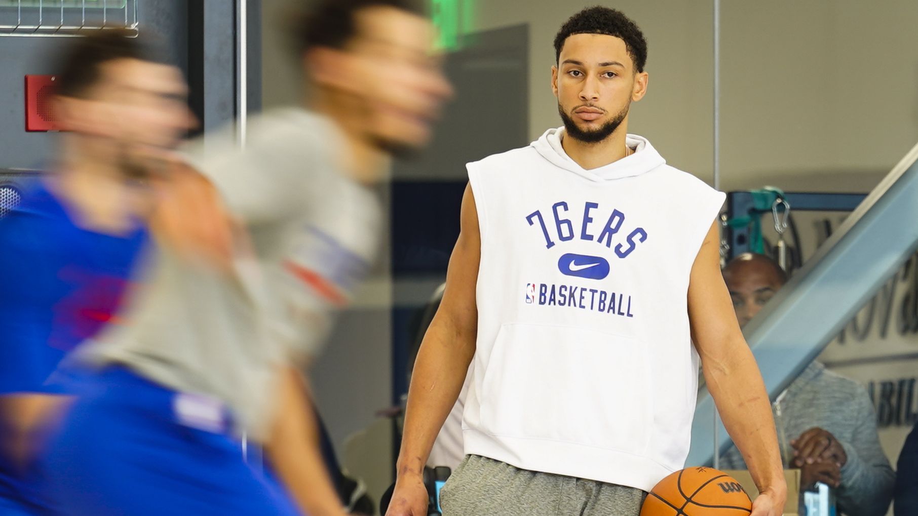 Philadelphia 76ers&#x27; Ben Simmons takes part in a practice.