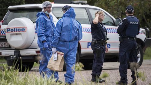Police at the scene of the shooting yesterday, in in Wakerley, in Brisbane's bayside. (AAP)