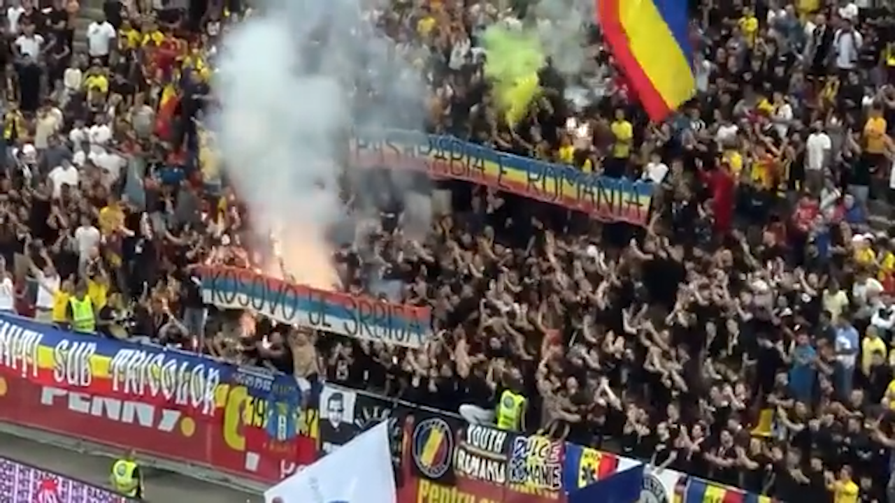 Three-word banner, wild protest bring European football match to a halt