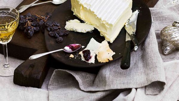 Fromager d’Affinois with grape jelly and rosemary water crackers