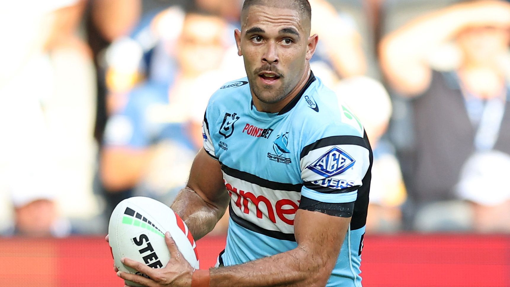 Will Kennedy of the Sharks scores a try during the round two NRL match between the Parramatta Eels and the Cronulla Sharks at CommBank Stadium on March 10, 2023 in Sydney, Australia. (Photo by Mark Kolbe/Getty Images)