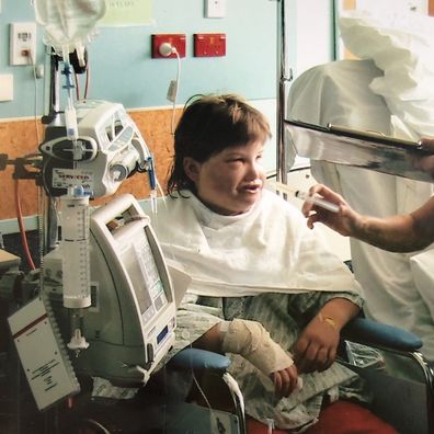 Tayla Clement as a child in hospital.