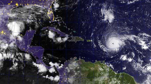 Hurricane Katia (far left) forms as Irma heads west as Jose develops in the bottom right. (NOAA)