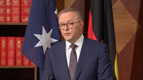 Anthony Albanese at a press conference on October 11, 2023.