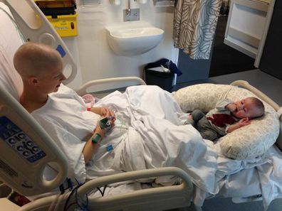 Rebecca Matthews with son Isaac while she was going through cancer treatment.