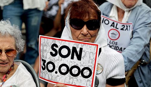 A relative of one of the 30,000 people who went missing during the Argentine junta's reign of terror in the 1970s and 1980s. (Photo: AP).