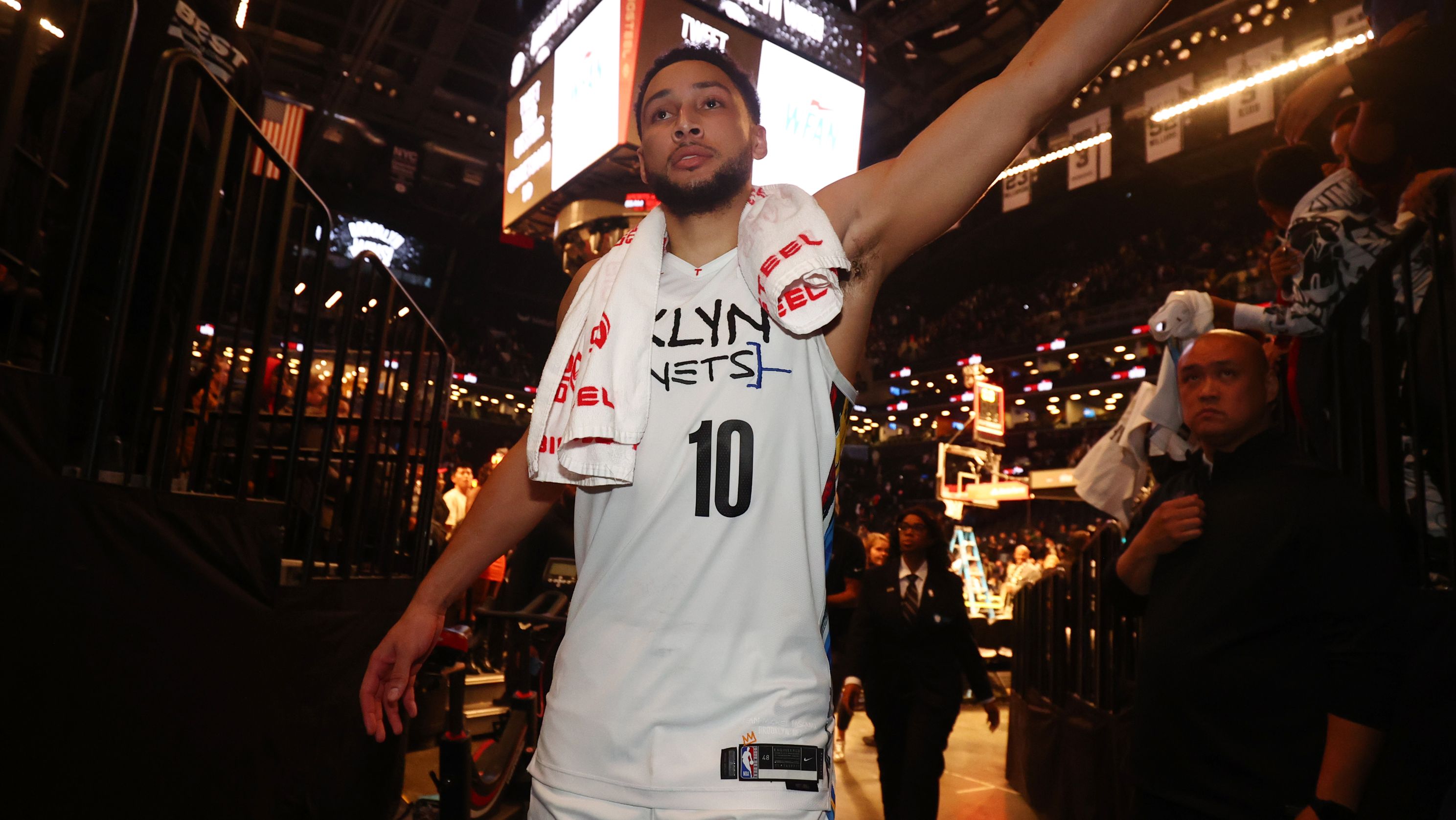 Ben Simmons walks off the court after the game between the Brooklyn Nets and the Memphis Grizzlies.