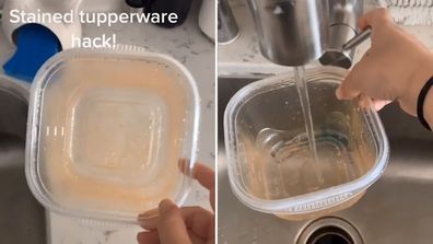 TikTok user shares simple hack for cleaning stained containers