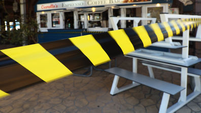 The outdoor dining area at Cicerello's is packed up and taped off on January 31, 2021 in Fremantle, Australia. 