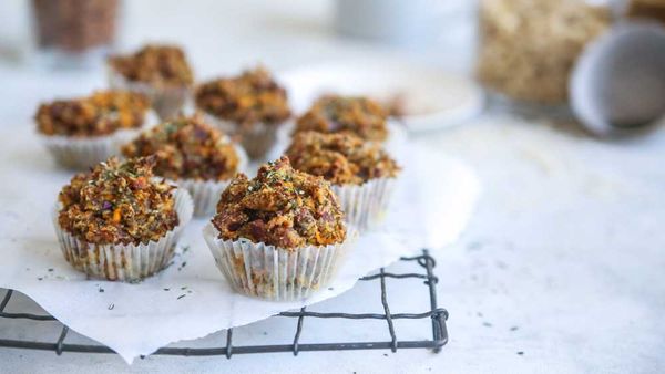 Savoury bacon style pumpkin and almond muffins