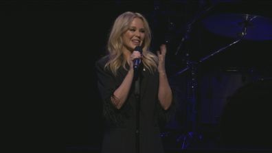 Kylie Minogue on stage at Michael Gudinski memorial at Rod Laver Arena