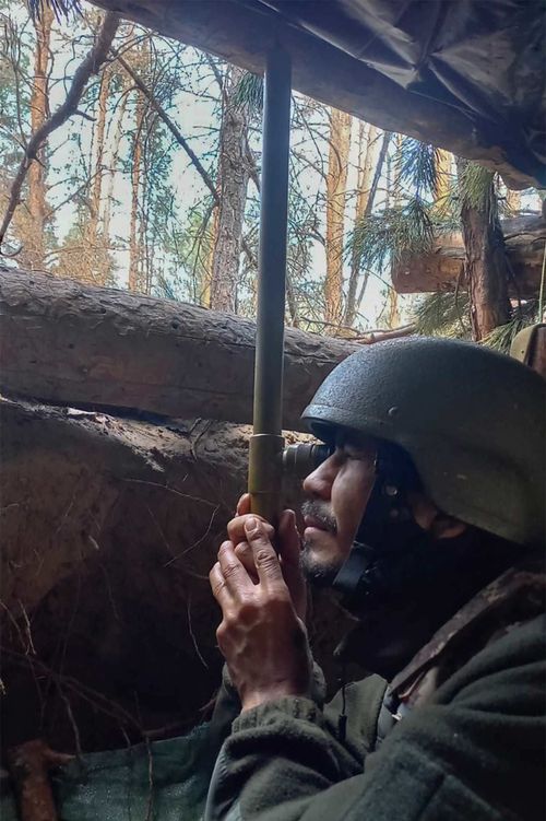 Oscar Triana, a retired soldier from Colombia who joined the Ukrainian army in August 2023, on the front line in the Donetsk region.