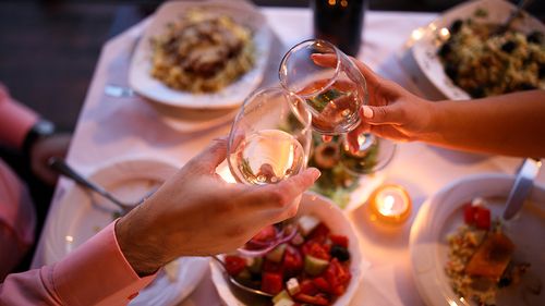 Young couple enjoying romantic dinner