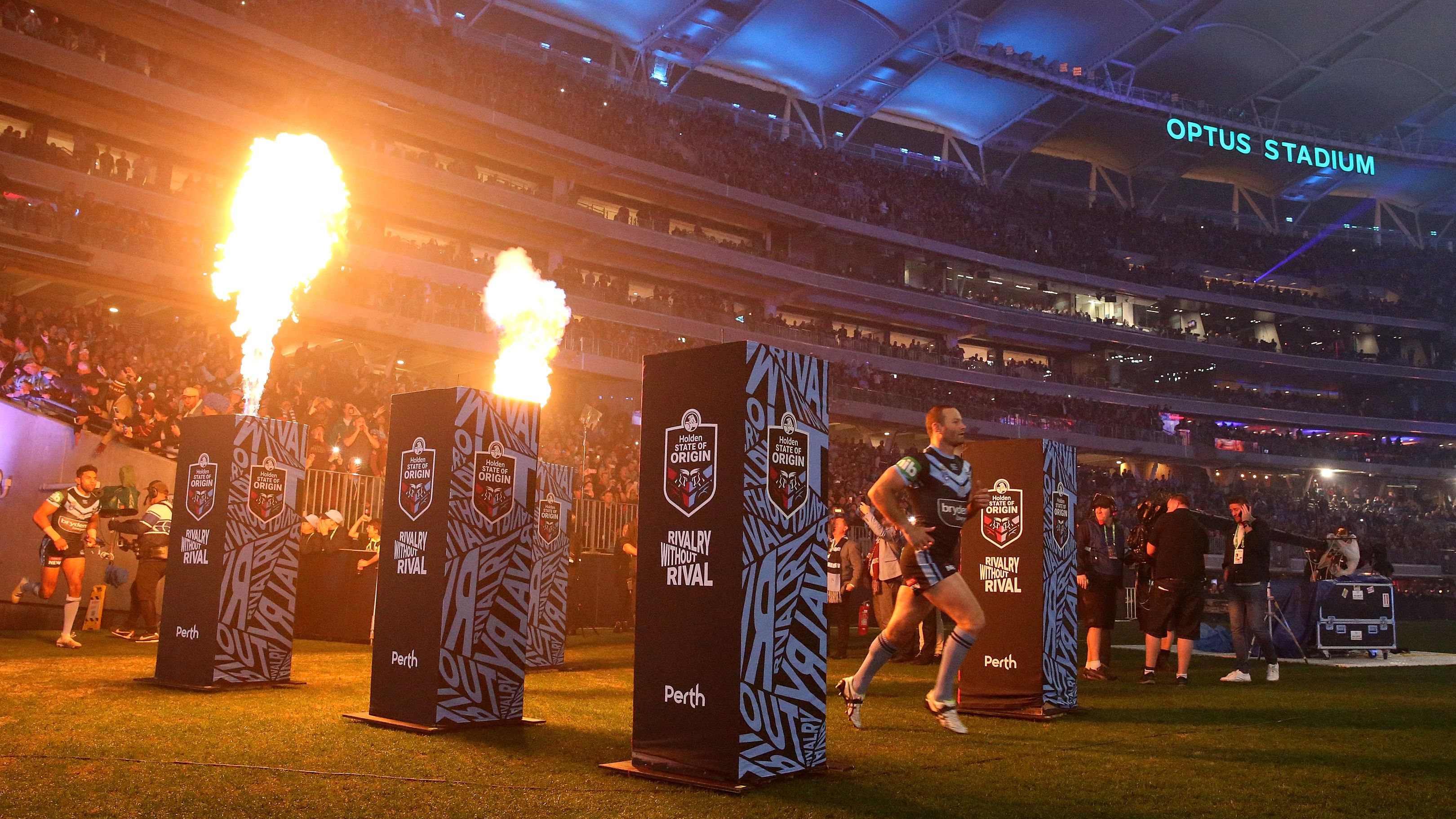 Boyd Cordner of New South Wales leads the team onto the field during game two of the 2019 State of Origin series between the New South Wales Blues and the Queensland Maroons at Optus Stadium on June 23, 2019 in Perth, Australia. (Photo by Paul Kane/Getty Images)