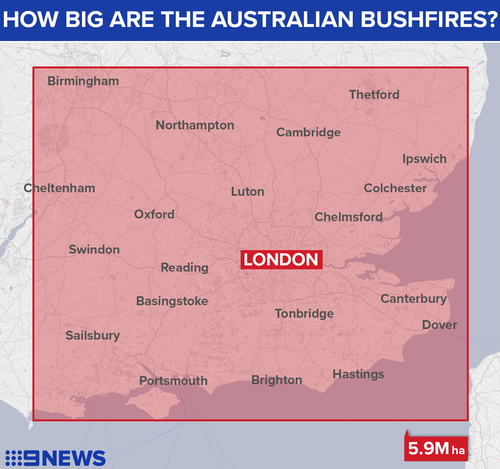 Maps comparing size of Australian wildfires to US go viral