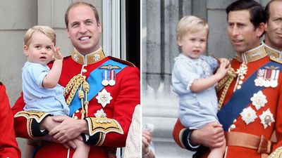 Prince George at Trooping the Colour, 2015; Prince William at Trooping the Colour, 1984