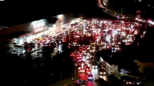 Hundreds of vehicles gather at the Pimpama Bunnings. 