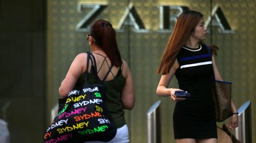 Shoppers walk past a Zara store in Pitt St Mall, Sydney.