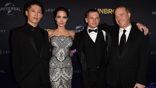 Miyavi Ishihara, Angelina Jolie, Jack O'Connell and Matt Baer at last night's Sydney premiere. (AAP)