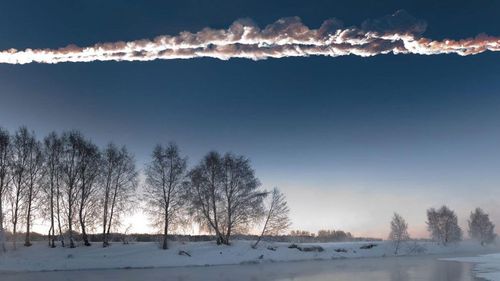 A vapor cloud trail left by the Chelyabinsk asteroid.