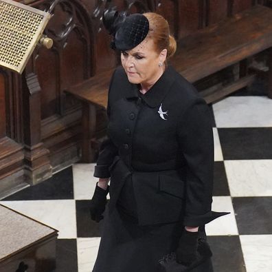 Sarah Ferguson arrives for the funeral service of Queen Elizabeth II at Westminster Abbey