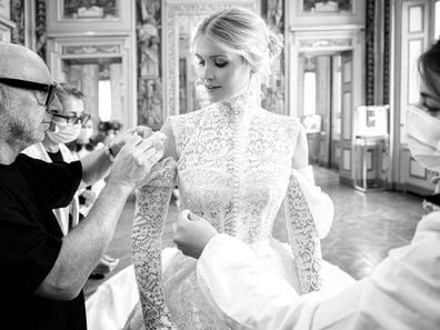 Kitty Spencer during her final fitting for her Dolce & Gabbana wedding gown