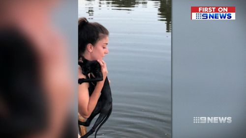 Her rescuers found a heavy power tool tied to her. (9NEWS)