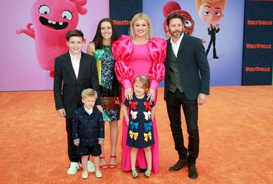 LOS ANGELES, CALIFORNIA - APRIL 27: (L-R) Seth Blackstock, Remington Alexander Blackstock, Savannah Blackstock, Kelly Clarkson, River Rose Blackstock, and Brandon Blackstock attend STX Films World Premiere of "UglyDolls" at Regal Cinemas L.A. Live on April 27, 2019 in Los Angeles, California. (Photo by Rich Fury/Getty Images)