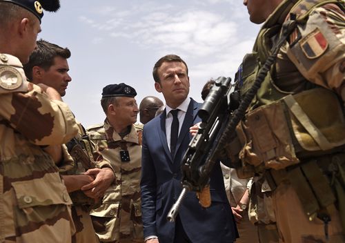 French President Emmanuel Macron visits the troops of France's Barkhane counter-terrorism operation in Africa's Sahel region in Gao, northern Mali.