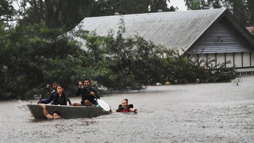People take to a boat to help.