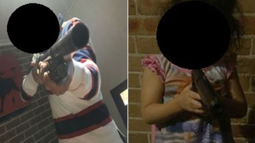 Police found mobile phone footage allegedly showing the father sky-larking with a handgun, before handing it to his daughter. (NSW Police) 